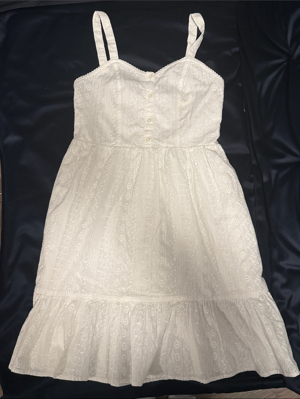 Brandy Melville White Eyelet Midi Dress with Ruffle Hem